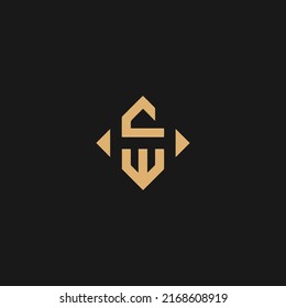 Initial Gold and Silver Color CW Letter Logo Typography Vector Template. Creative Abstract Letter CW Logo Design
