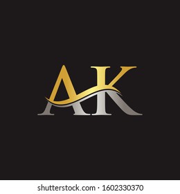 Initial Gold And Silver letter AK Logo Design with black Background. AK Logo Design.