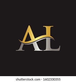 Initial Gold And Silver letter AL Logo Design with black Background. AL Logo Design.