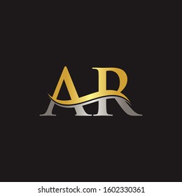 Initial Gold And Silver letter AR Logo Design with black Background. AR Logo Design.