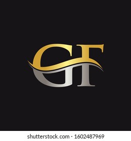 Initial Gold And Silver letter GF Logo Design with black Background. GF Logo Design