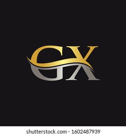 Initial Gold And Silver letter GX Logo Design with black Background. GX Logo Design