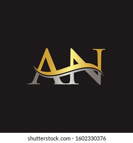 Initial Gold And Silver letter AN Logo Design with black Background. AN Logo Design.