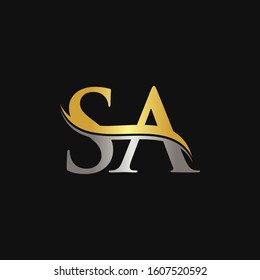 Initial Gold And Silver letter SA Logo Design with black Background. SA Logo Design