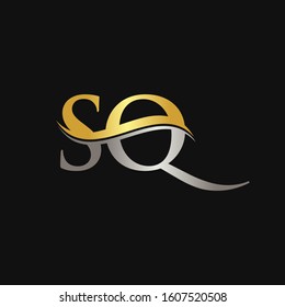 Initial Gold And Silver letter SQ Logo Design with black Background. SQ Logo Design
