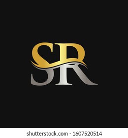 Initial Gold And Silver letter SR Logo Design with black Background. SR Logo Design