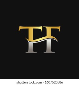 Initial Gold And Silver letter TF Logo Design with black Background. TE Logo Design