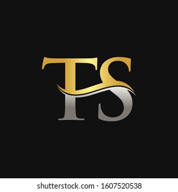 Initial Gold And Silver letter TS Logo Design with black Background. TS Logo Design