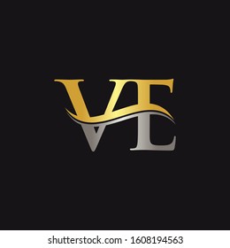 Initial Gold and Silver VE Letter Linked Logo with Black Background. Creative Letter VE Logo Design . VE Logo Design.