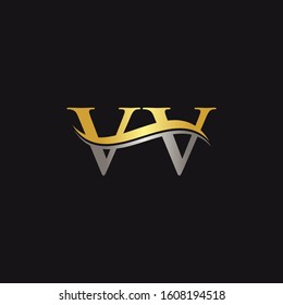Initial Gold and Silver VV Letter Linked Logo with Black Background. Creative Letter VV Logo Design . VV Logo Design.