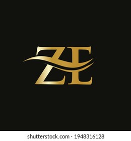 Initial Gold ZE letter logo design. ZE logo design with creative and modern trendy
