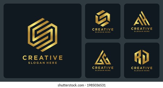 inicial con diseño de logotipo en color dorado.