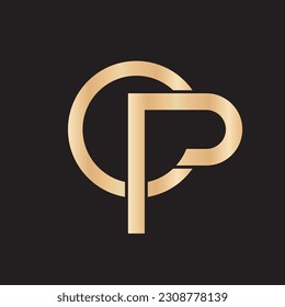 initial golden op letter logo vector icon illustration on black background design 