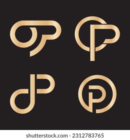 initial golden op letter logo vector icon illustration on black background design 