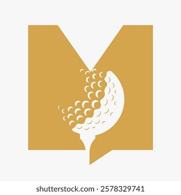 Initial Golf Ball On Letter M Logo Design Vector Template. Golf Logo Sign