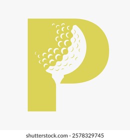 Initial Golf Ball On Letter P Logo Design Vector Template. Golf Logo Sign