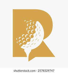 Initial Golf Ball On Letter R Logo Design Vector Template. Golf Logo Sign