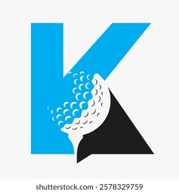 Initial Golf Ball On Letter K Logo Design Vector Template. Golf Logo Sign