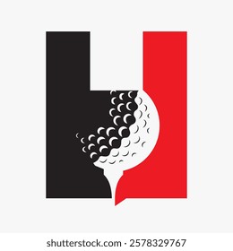 Initial Golf Ball On Letter H Logo Design Vector Template. Golf Logo Sign