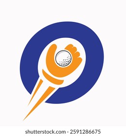 Initial Golf Logo On Letter O Concept With Hand And Golf Ball Symbol Vector And Template
