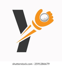 Initial Golf Logo On Letter Y Concept With Hand And Golf Ball Symbol Vector And Template