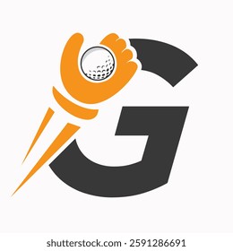 Initial Golf Logo On Letter G Concept With Hand And Golf Ball Symbol Vector And Template