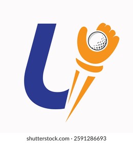 Initial Golf Logo On Letter U Concept With Hand And Golf Ball Symbol Vector And Template