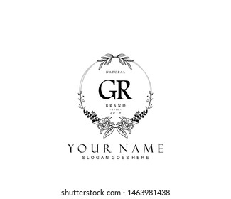Initial GR beauty monogram and elegant logo design, handwriting logo of initial signature, wedding, fashion, floral and botanical with creative template.