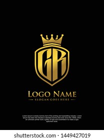 initial GR letter with shield style logo template vector
