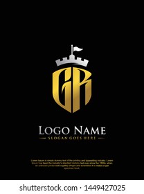 initial GR letter with shield style logo template vector