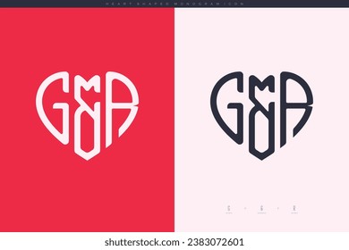 initial GR letters with red heart and love logo flat icon monogram concept