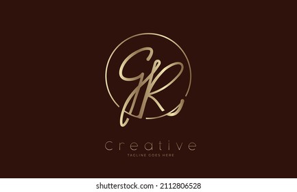 Initial GR Logo. hand drawn letter GR in circle with gold colour. usable for business. personal and company logos. vector illustration