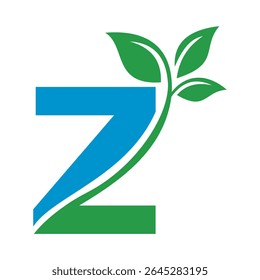 Initial Green Leaf Logo combine with letter Z vector template