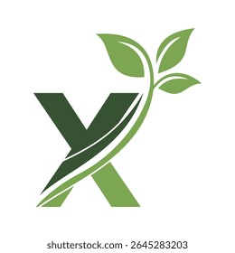 Initial Green Leaf Logo combine with letter X vector template