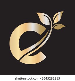 Initial Green Leaf Logo combine with letter C vector template