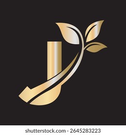 Initial Green Leaf Logo combine with letter J vector template