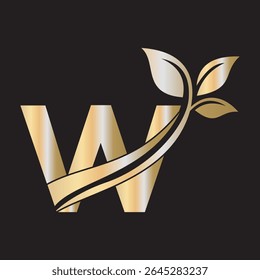 Initial Green Leaf Logo combine with letter W vector template