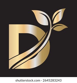 Initial Green Leaf Logo combine with letter D vector template
