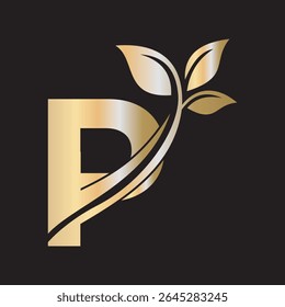 Initial Green Leaf Logo combine with letter P vector template