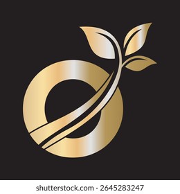 Initial Green Leaf Logo combine with letter O vector template