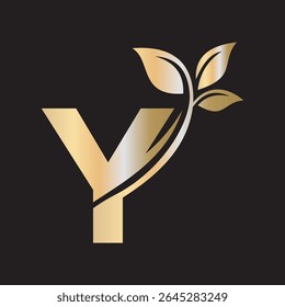 Initial Green Leaf Logo combine with letter Y vector template
