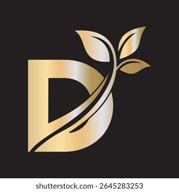 Initial Green Leaf Logo combine with letter D vector template