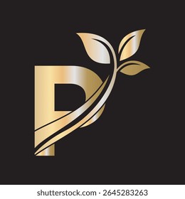 Initial Green Leaf Logo combine with letter P vector template
