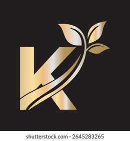 Initial Green Leaf Logo combine with letter K vector template