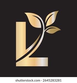 Initial Green Leaf Logo combine with letter L vector template