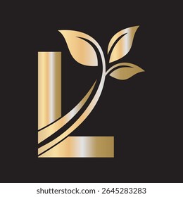 Initial Green Leaf Logo combine with letter L vector template