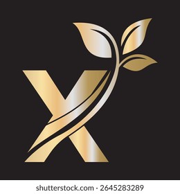 Initial Green Leaf Logo combine with letter X vector template