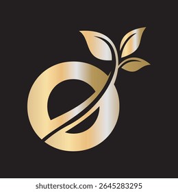 Initial Green Leaf Logo combine with letter O vector template