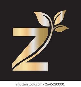 Initial Green Leaf Logo combine with letter Z vector template