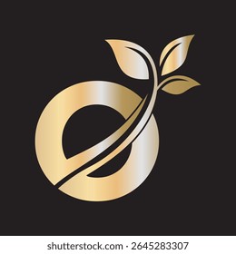 Initial Green Leaf Logo combine with letter O vector template